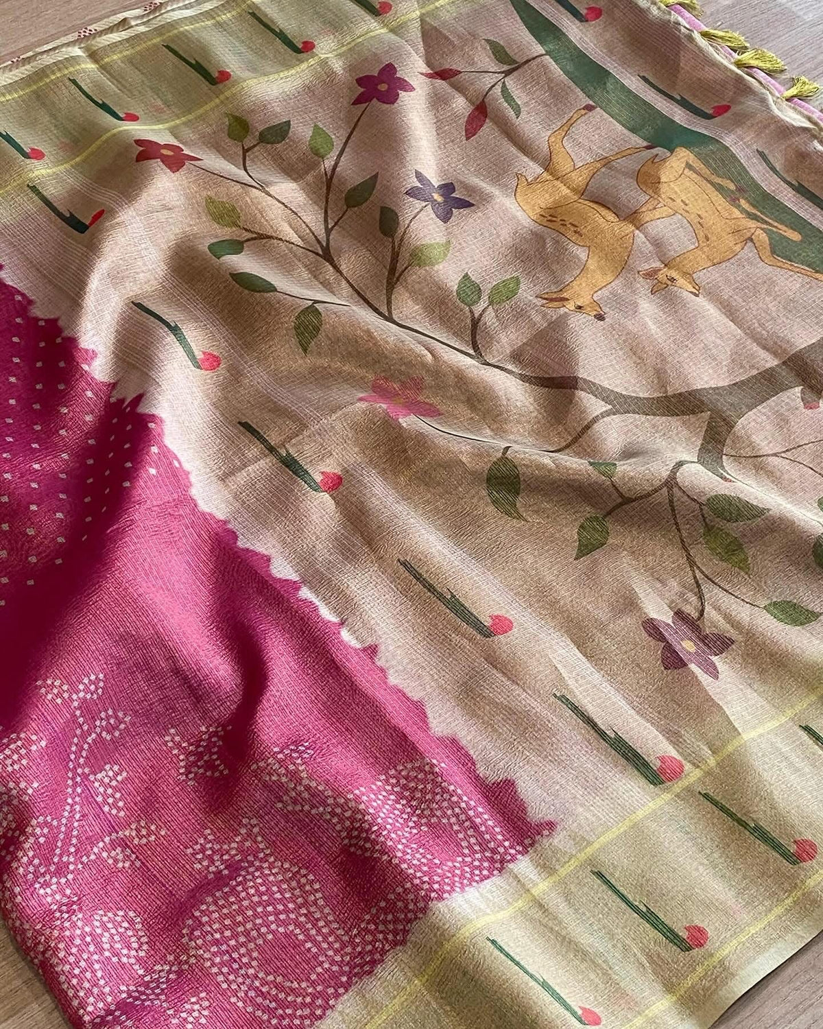 Kota bandini sarees with paithani border pallu and blouse