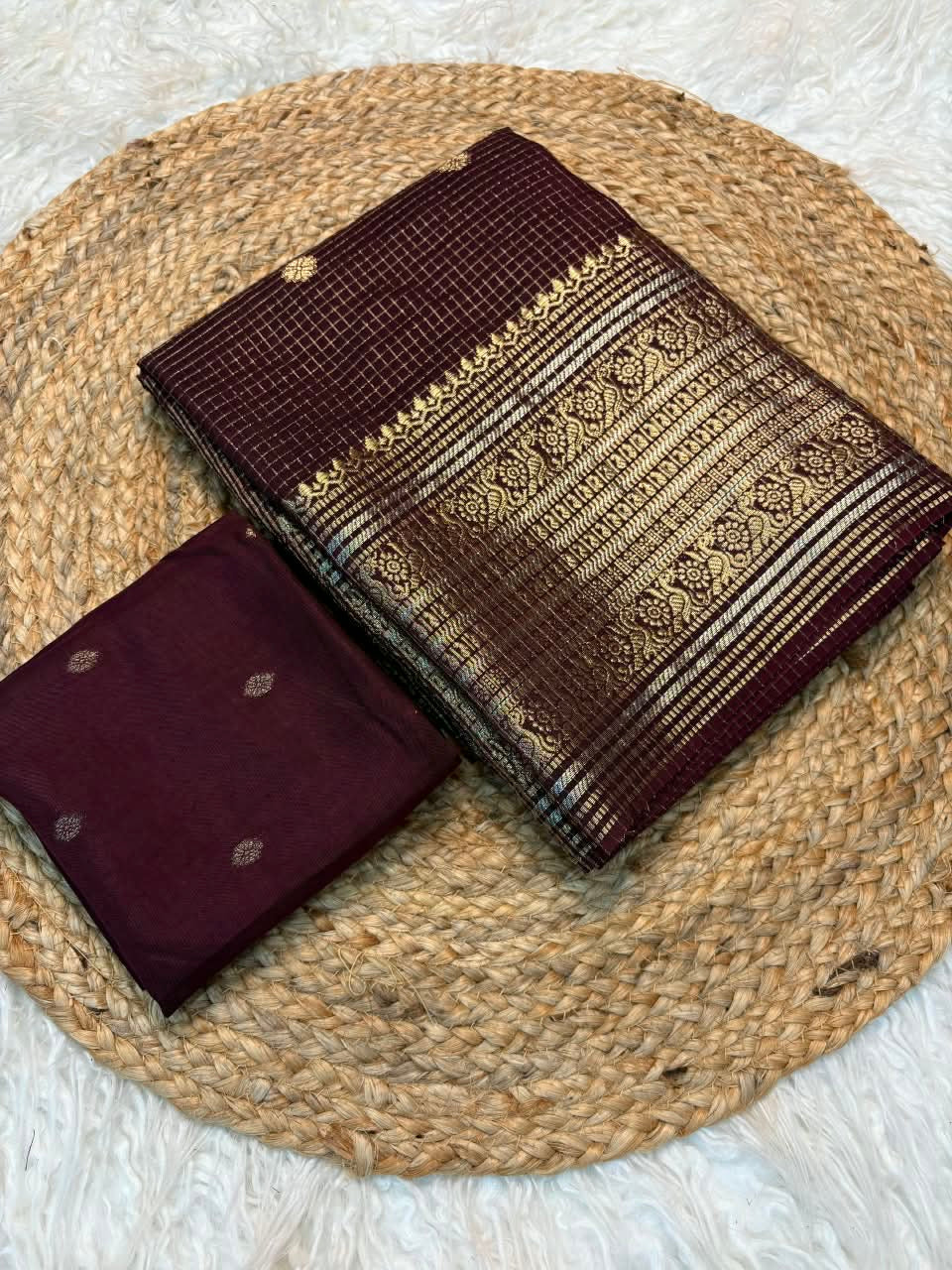 Vintage banaras crepe silk sarees in checkered weaving rich pallu and blouse