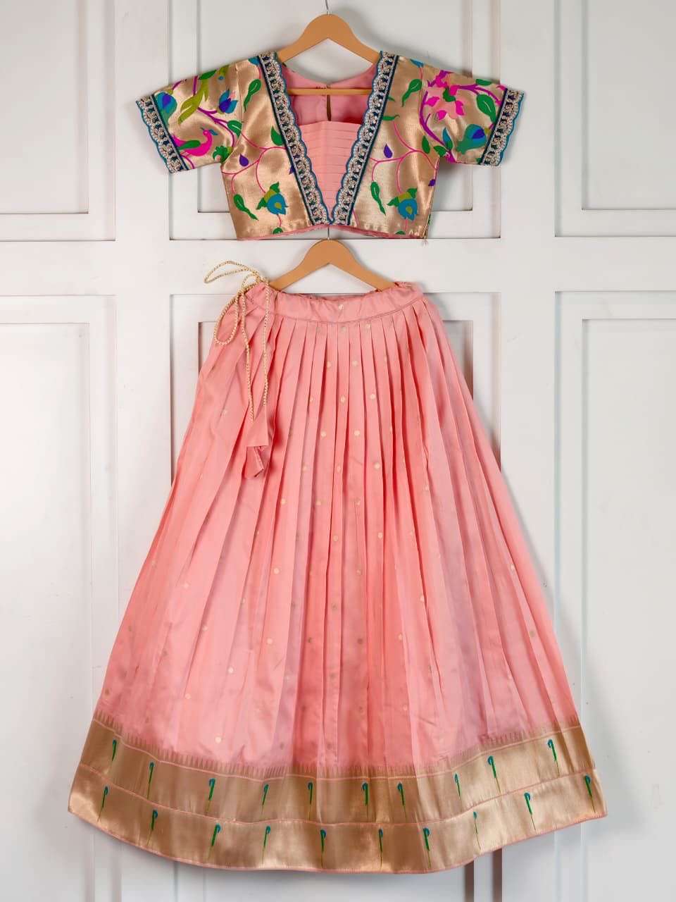 Banaras paithani kids lehanga with croptop (1-15 years )