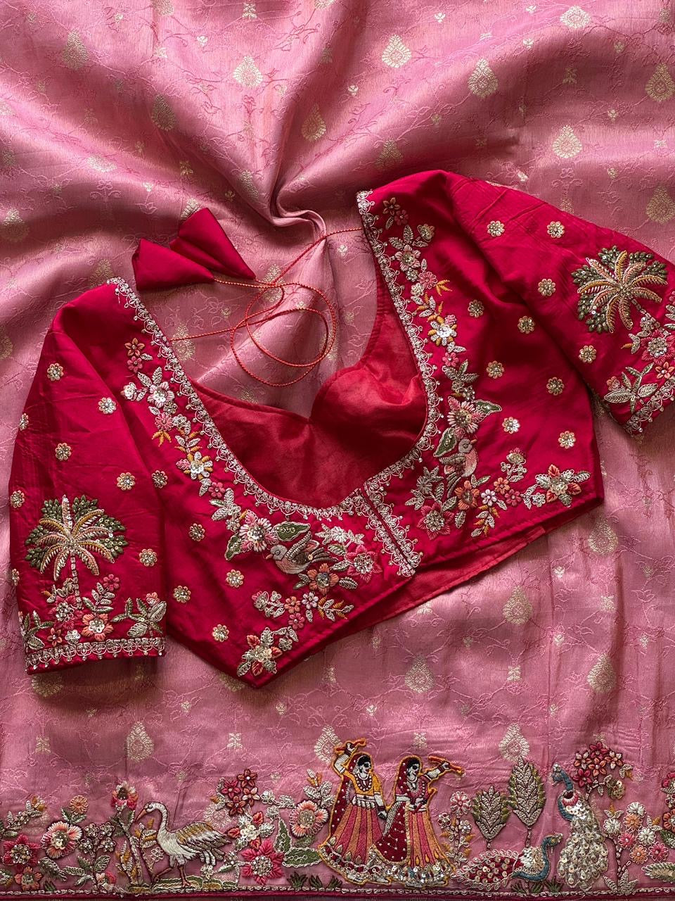 Designed munga silk sarees with intricate embroidery and fully stitched blouse