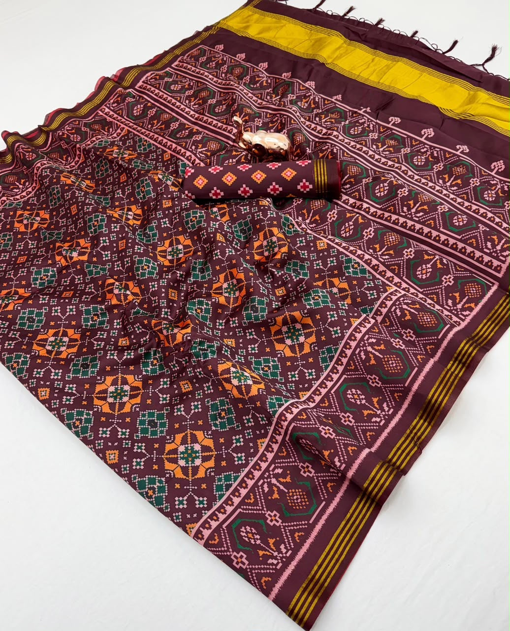 Fancy patan patola printed ikkat silk sarees