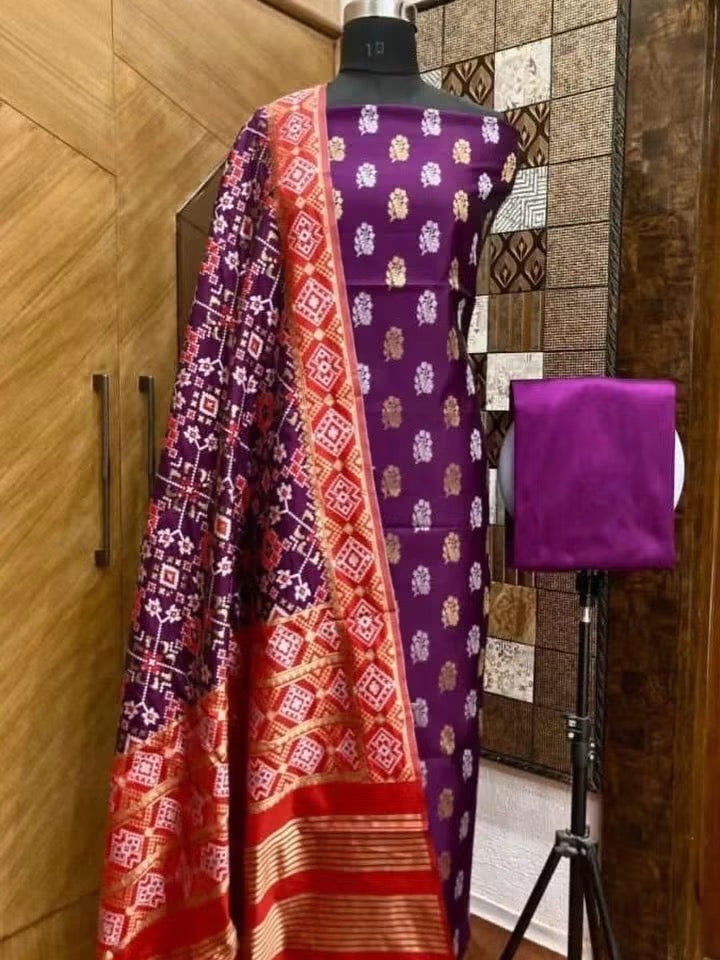 Banaras soft silk 3 piece dress materials with patola duppata (2.5 meter each )