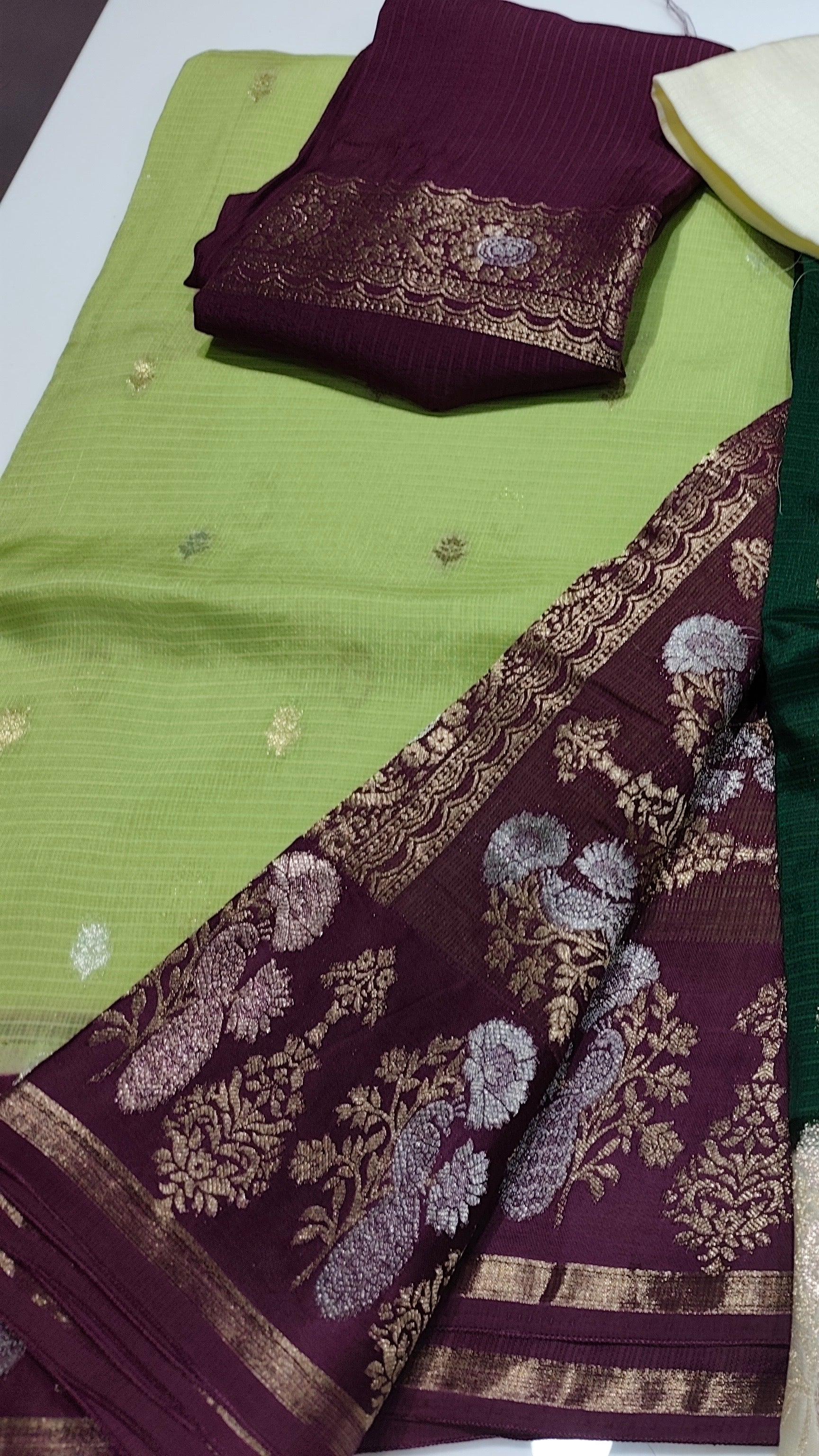 Exclusive pure kota silk sarees with mashru satin weaving borders and unstitched blouse