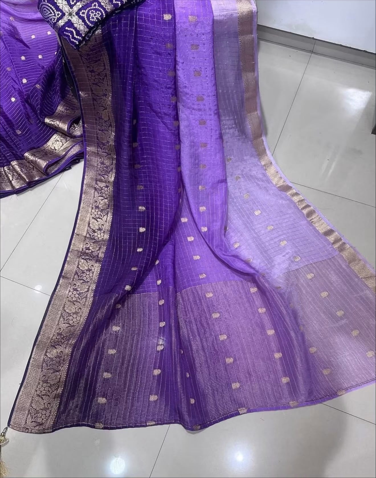 Exclusive shaded banaras crepe silk sarees with intricate weaving and unstitched rich bandini blouse