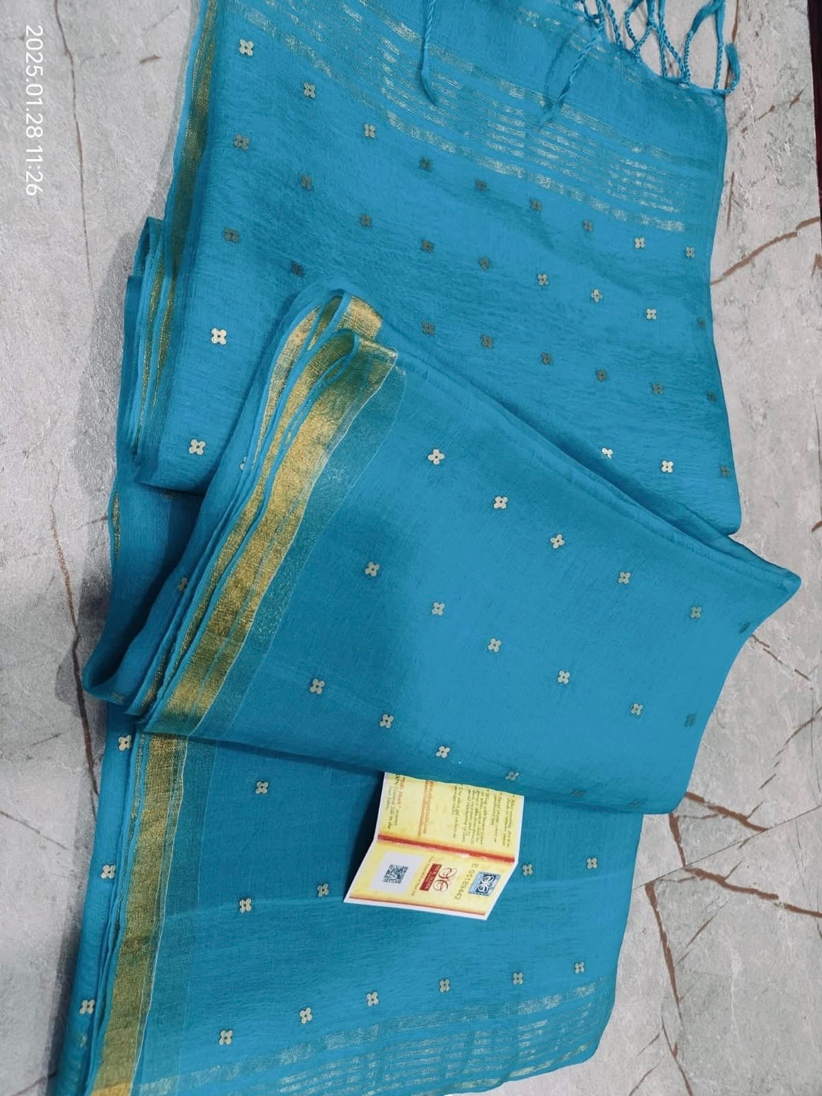 Handloom pure muslin silk sarees with sequins weaving