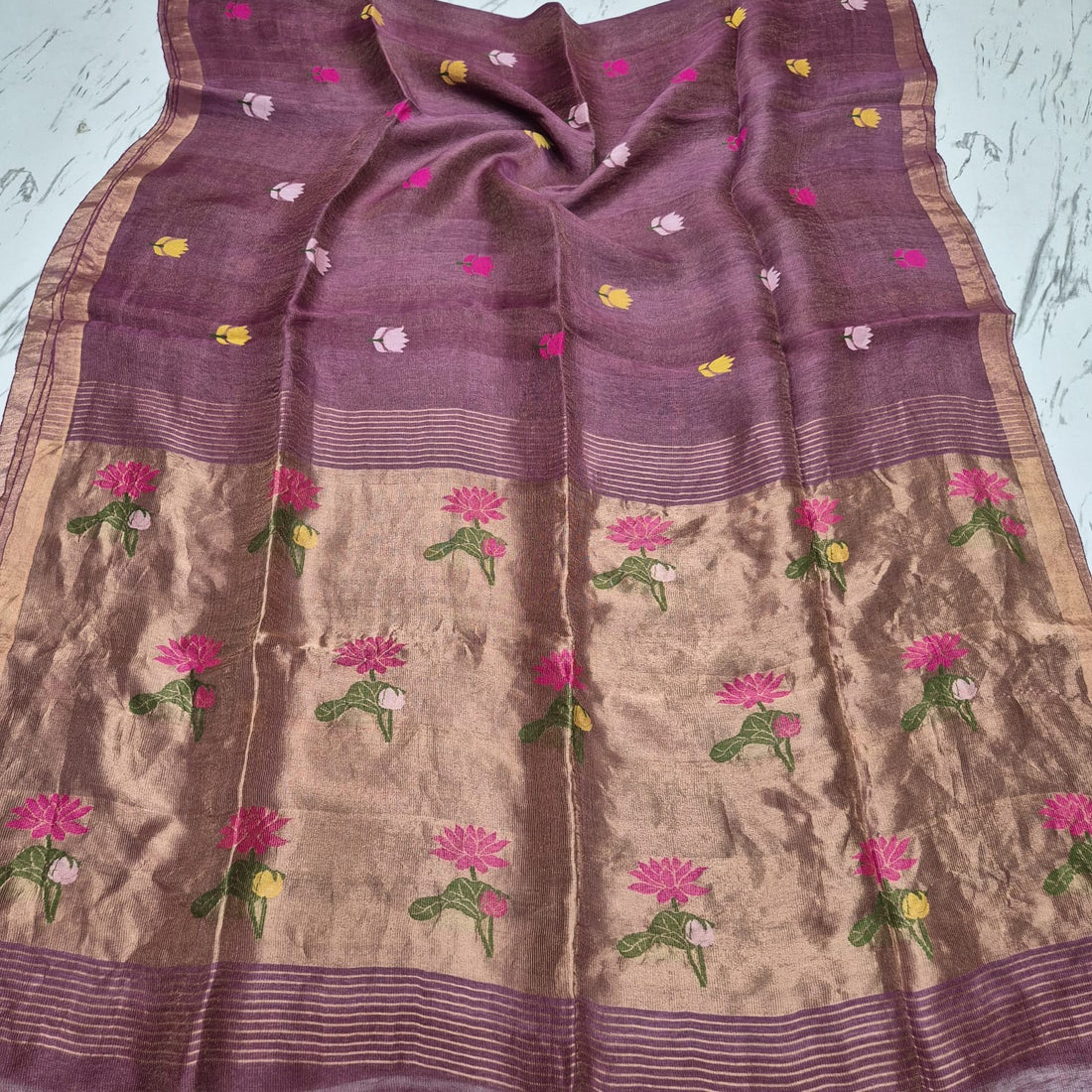 Handloom pure jamdani silk sarees with meenakari weaving unstitched blouse