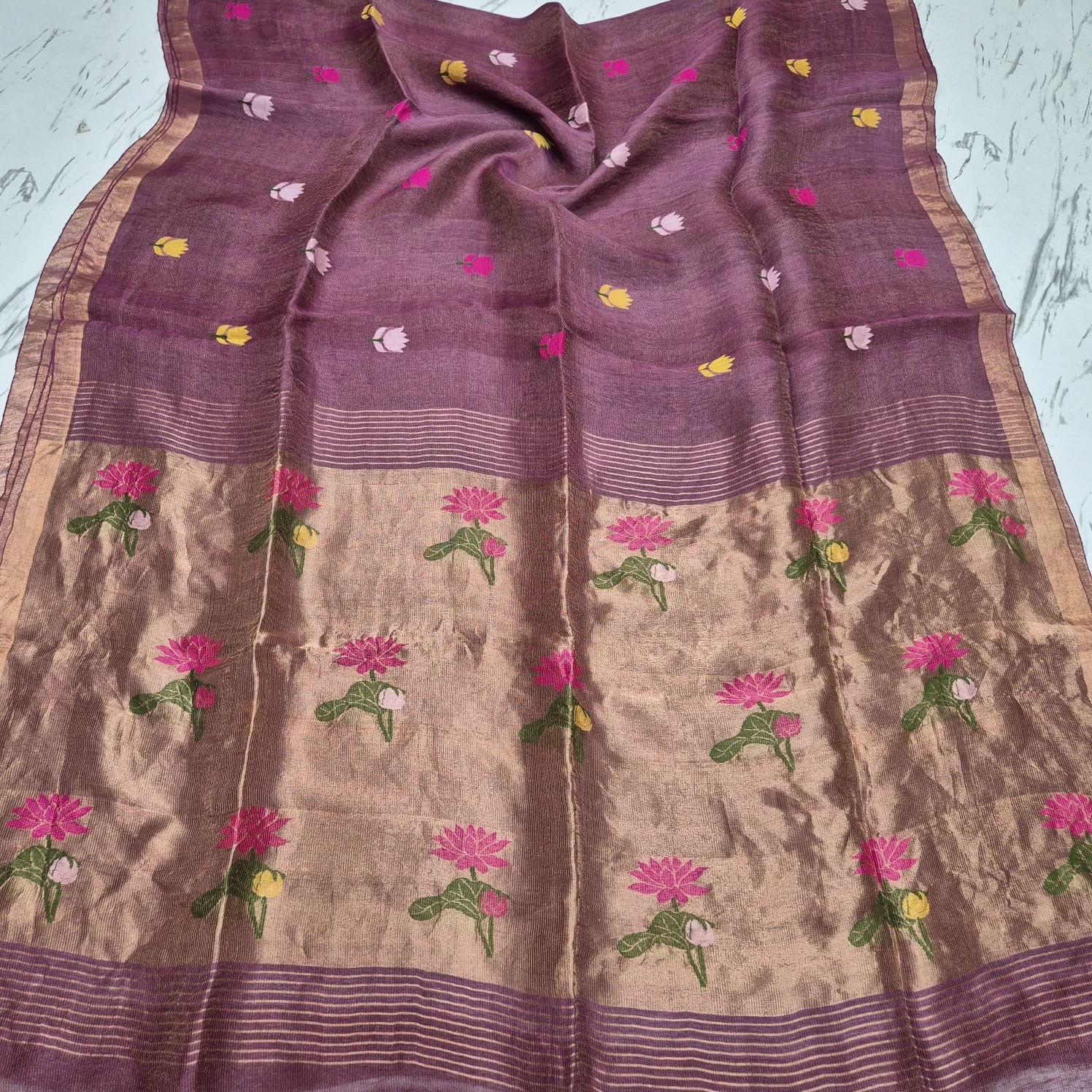 Handloom pure jamdani silk sarees with meenakari weaving