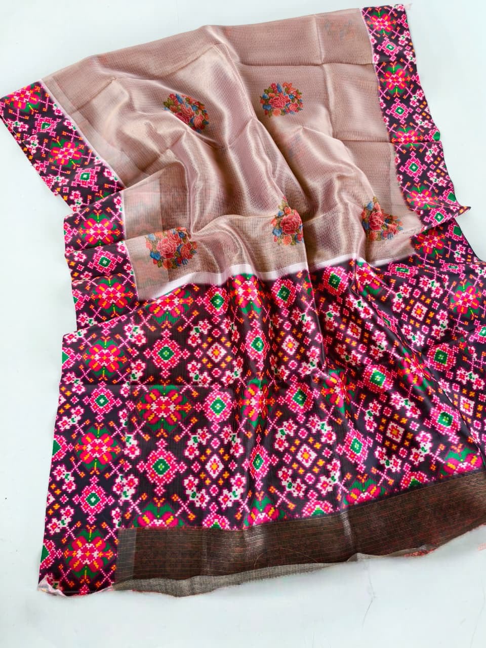 Exclusive tissue silk sarees with patola borders pallu and blouse