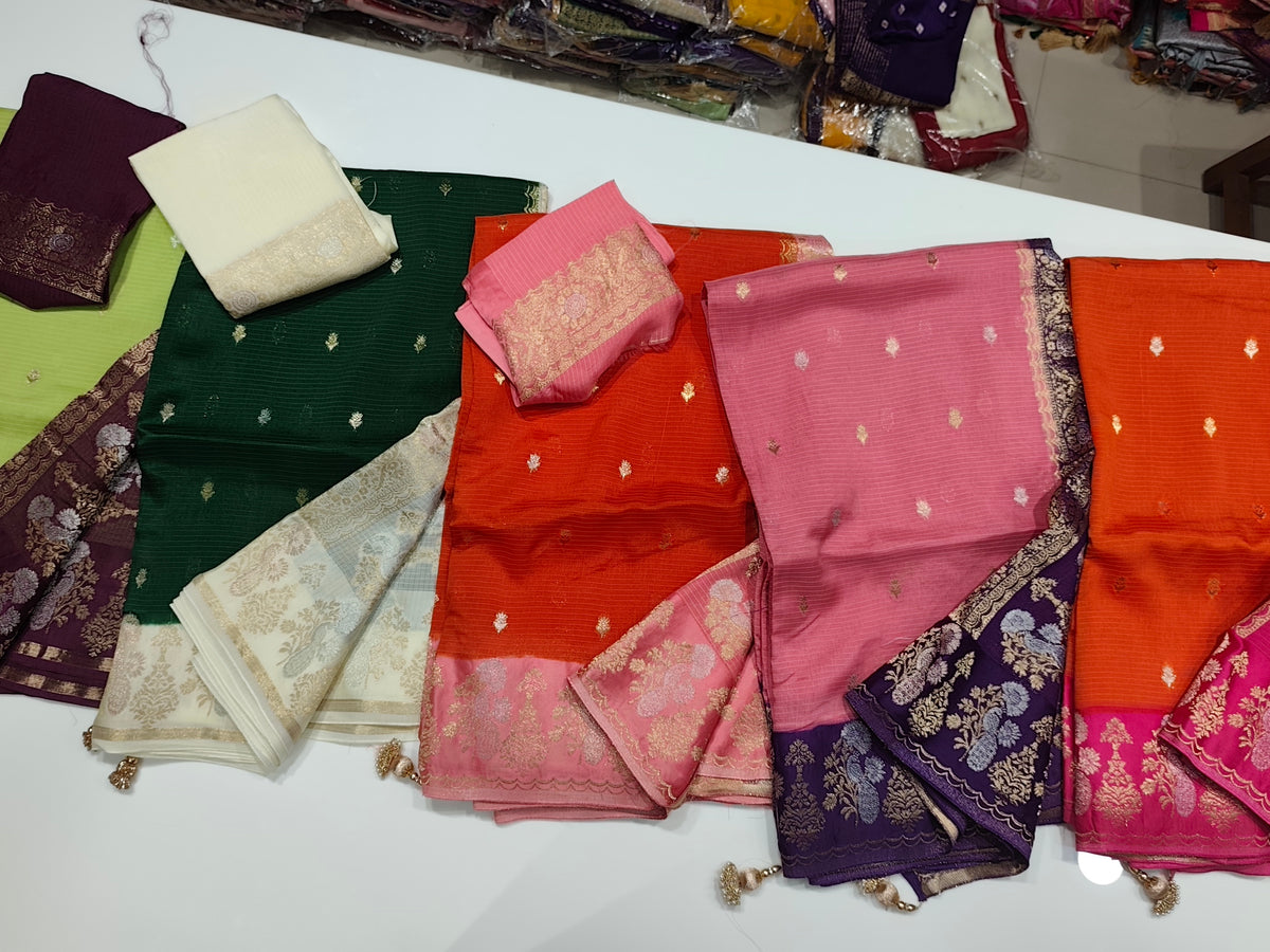 Exclusive pure kota silk sarees with mashru satin weaving borders and unstitched blouse