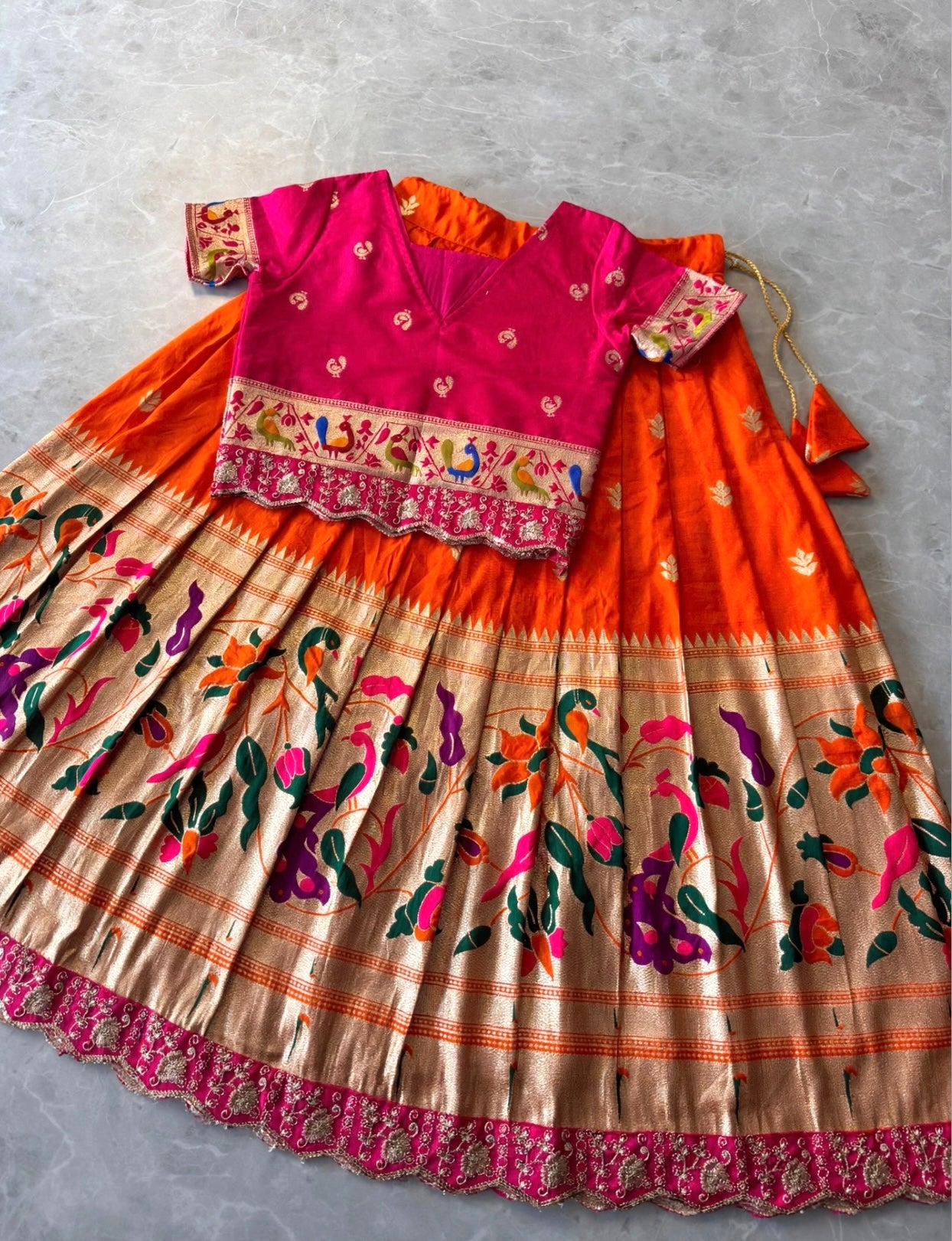 Kids banaras paithani fully stitched lehanga set (1-16 years )