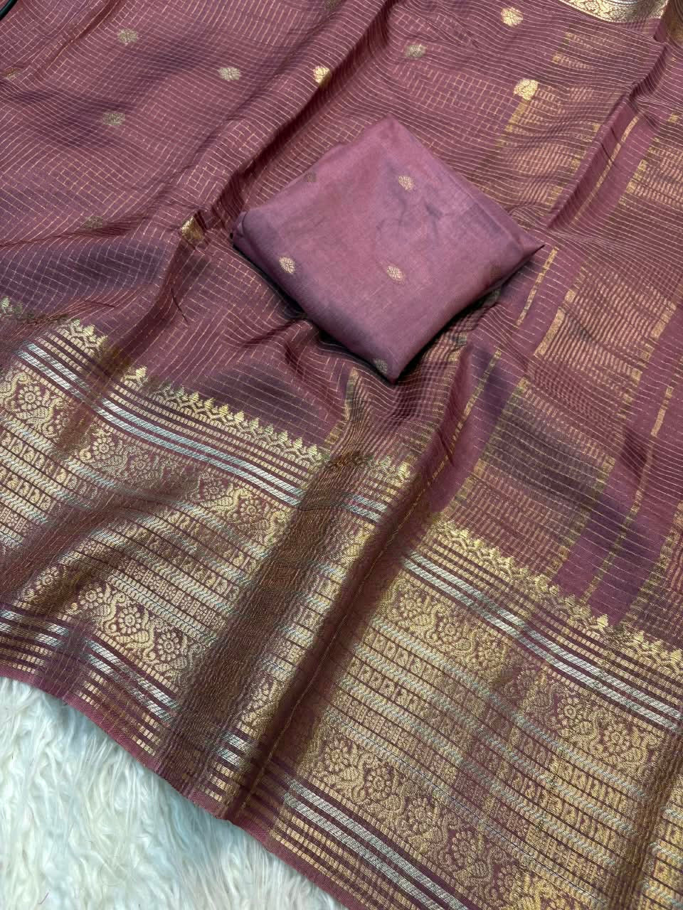 Vintage banaras crepe silk sarees in checkered weaving rich pallu and blouse