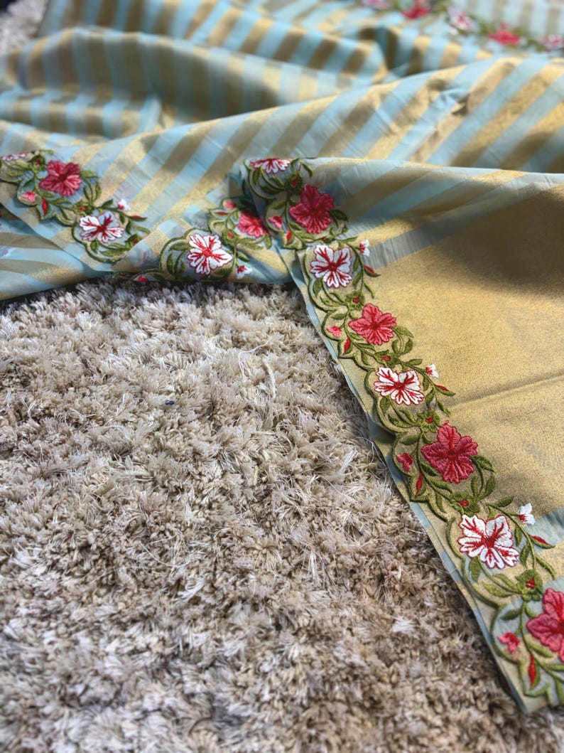 Banaras stripes sarees with scalloped embroidery