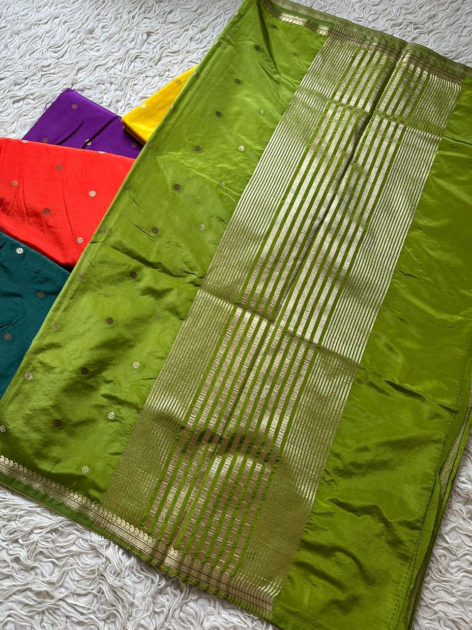 Vintage banaras soft silk sarees with allover weaving and rich unstitched blouse