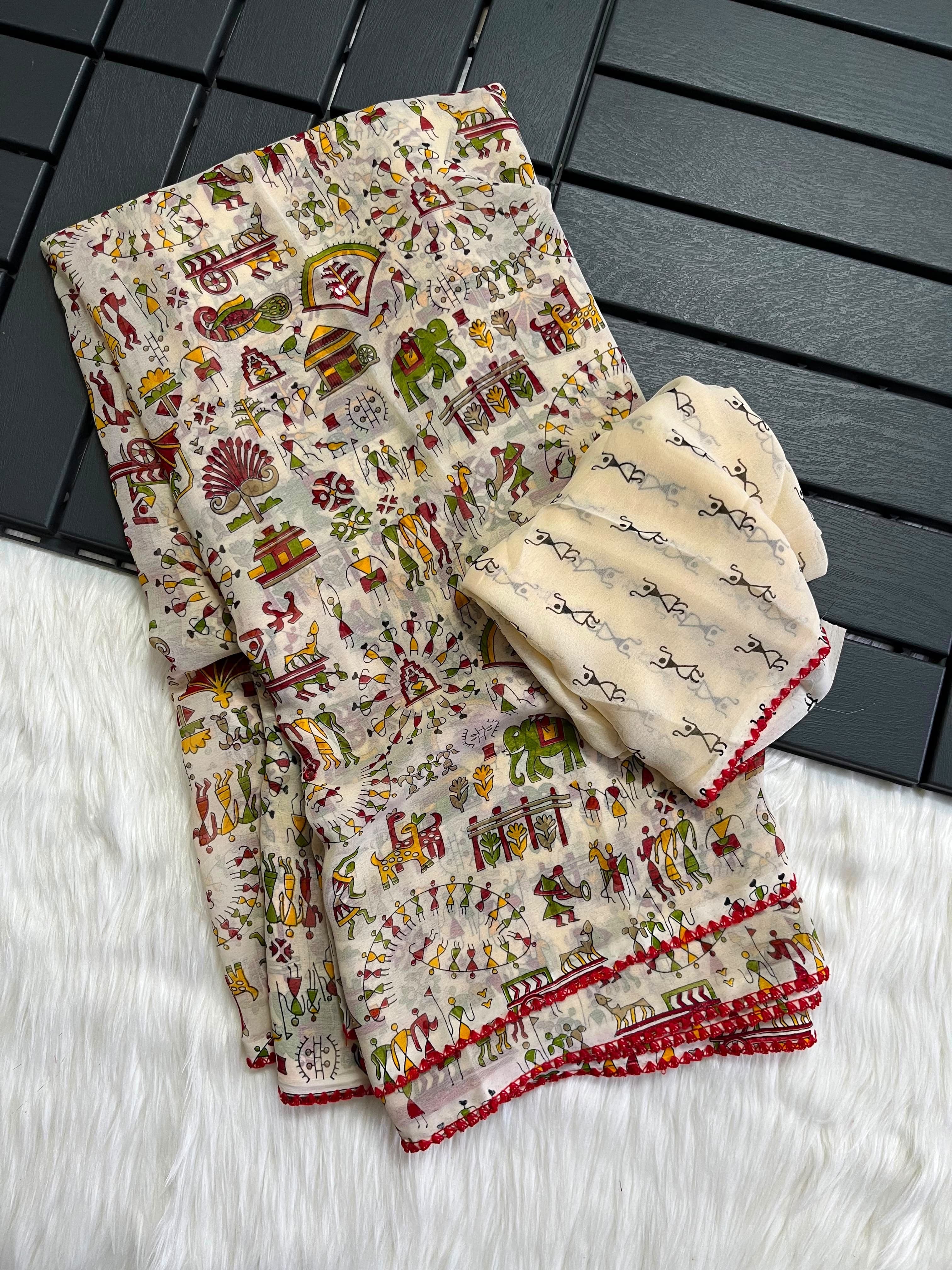 Exclusive designer printed georgette sarees