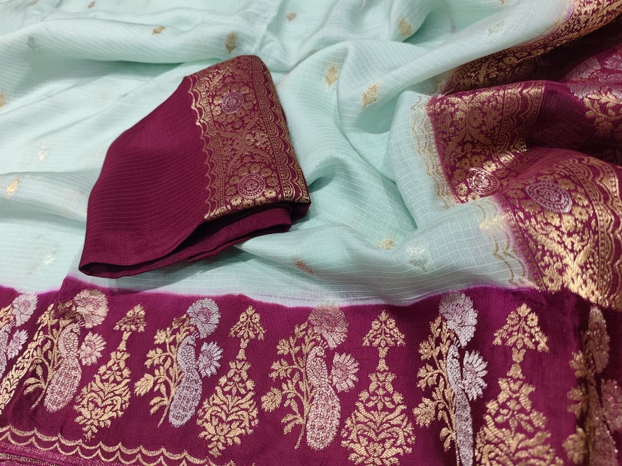 Exclusive pure kota silk sarees with mashru satin weaving borders and unstitched blouse
