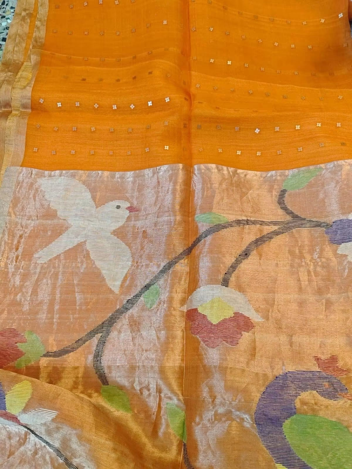 Handloom pure muslin jamdani silk sarees with paithani weaving pallu