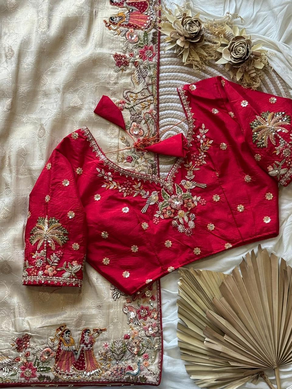 Designed munga silk sarees with intricate embroidery and fully stitched blouse