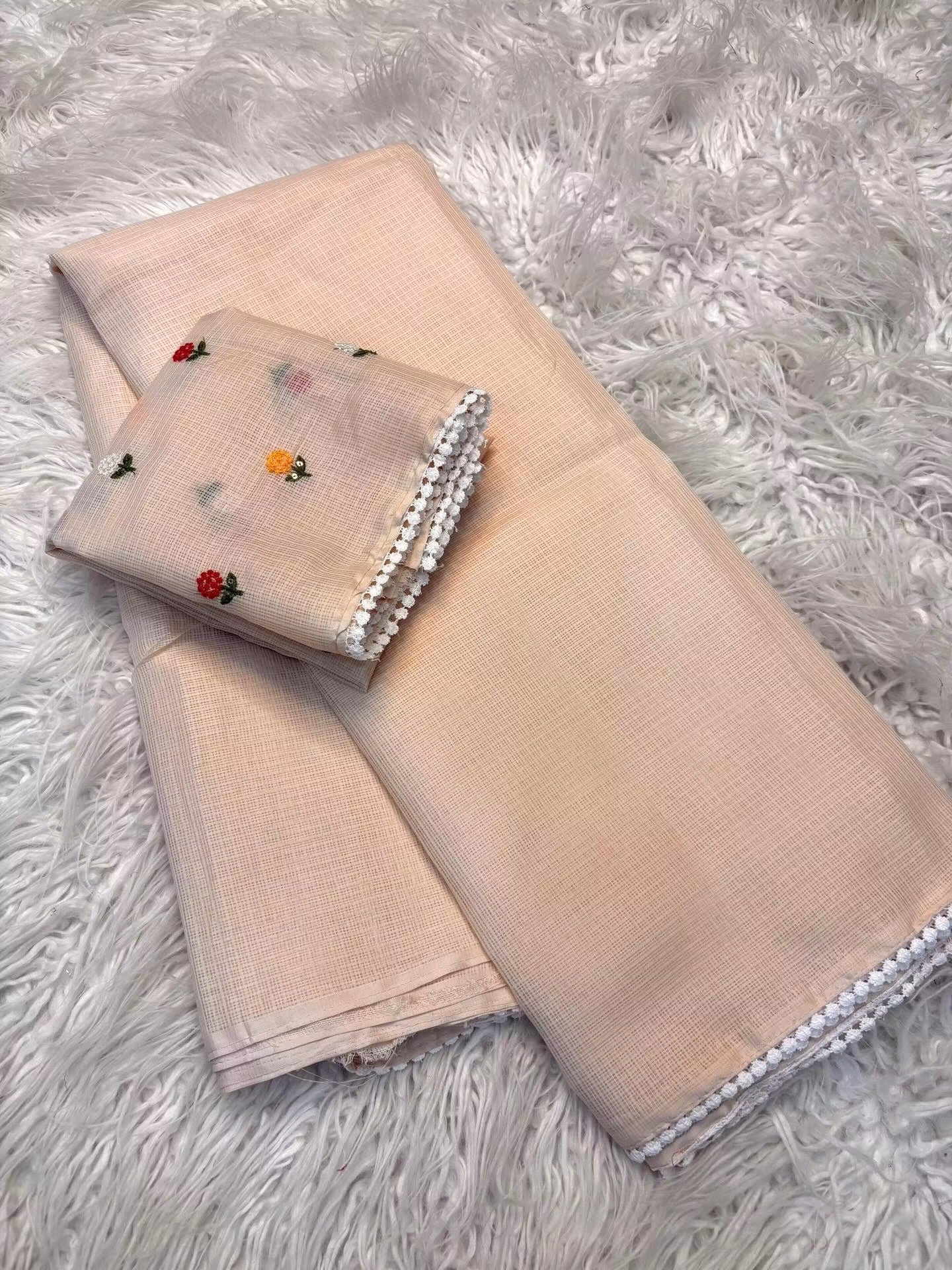 Kota sarees with beautiful scalloped crochet edging and rich embroidery blouse