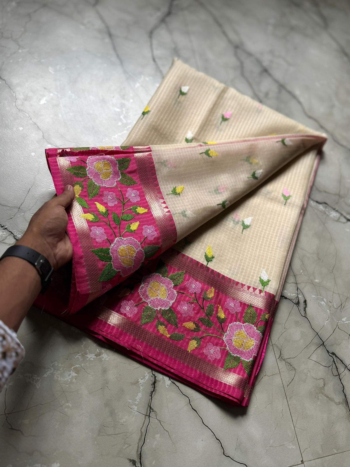 Vintage banaras kota sarees with petit point work allover and gap borders
