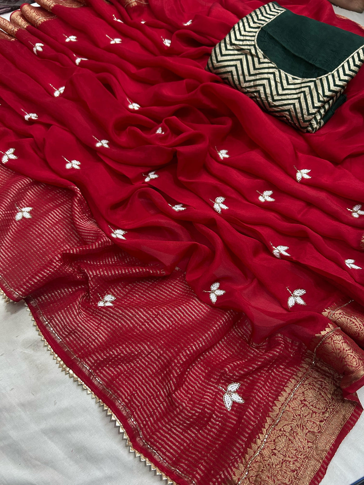 Banaras crepe silk sarees with handwork and rich blouse