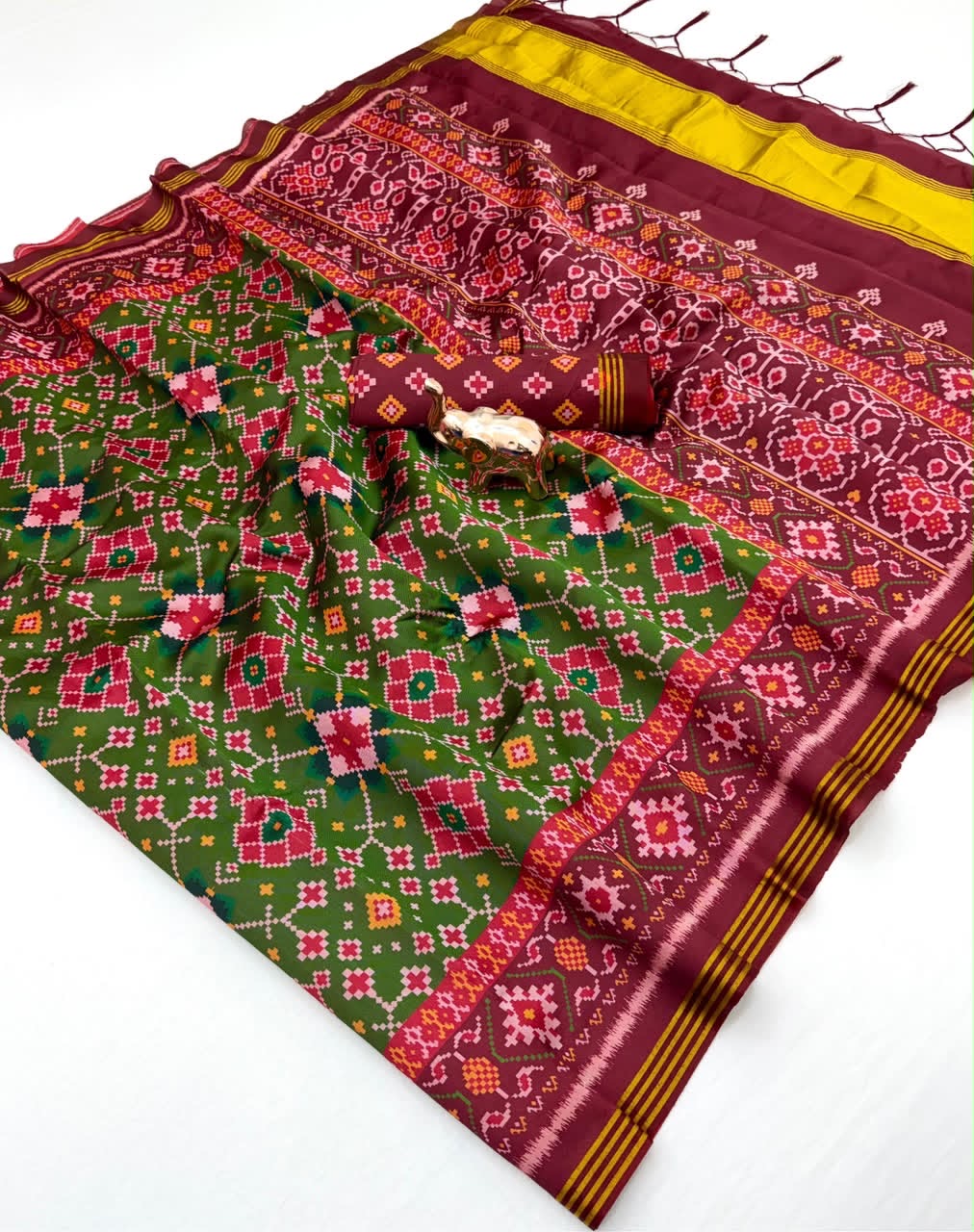 Fancy patan patola printed ikkat silk sarees