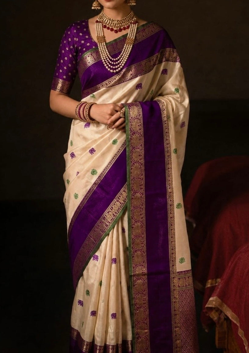 Semi kanjeevaram silk saree with rich vintage weaving unstitched blouse