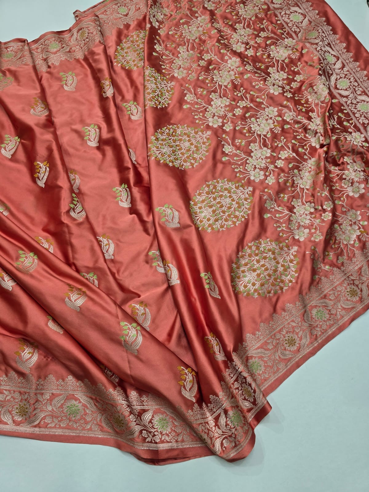 Banaras mashru satin silk sarees with meenakari weaving allover
