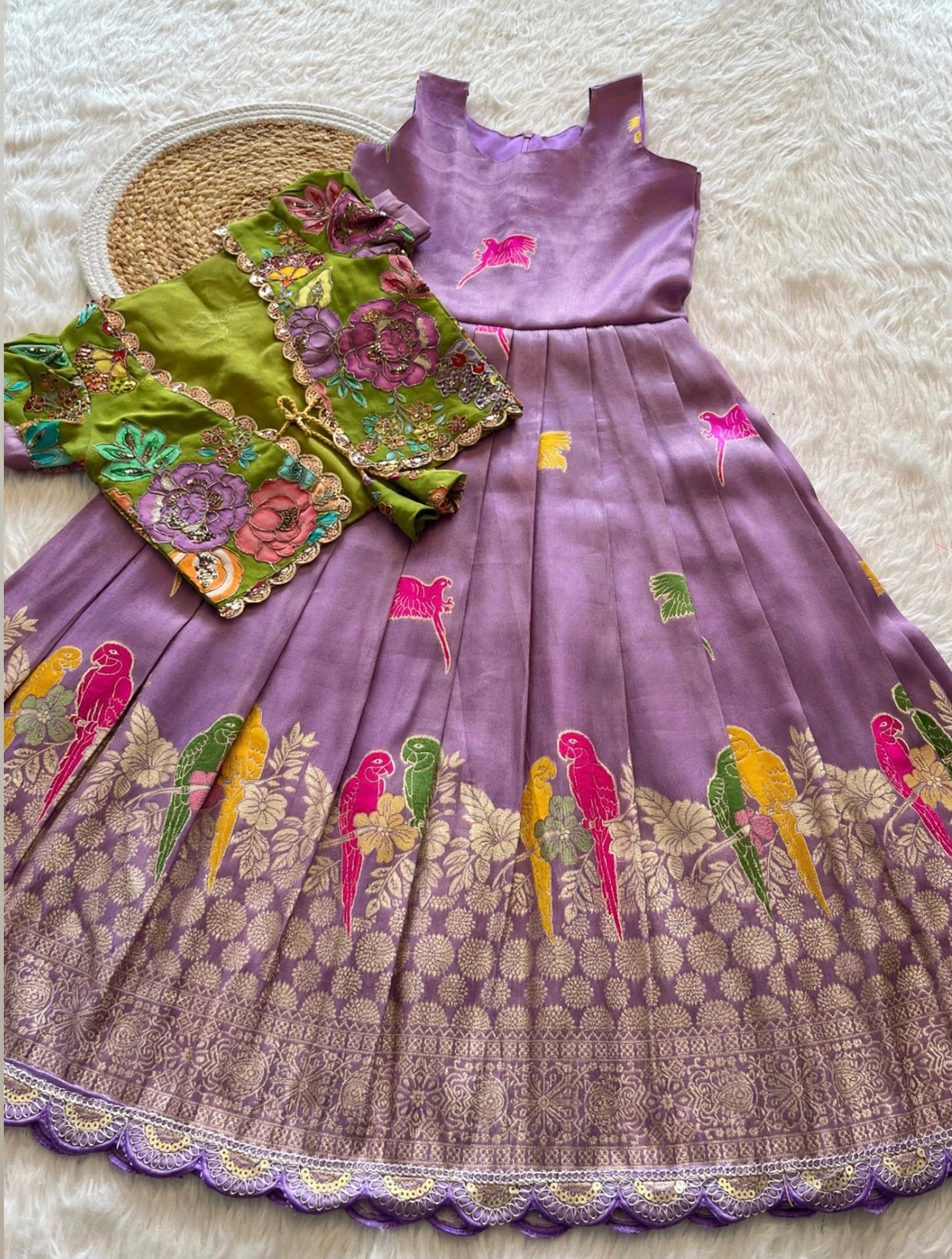 Banaras tissue silk dresses with meenakari weaving and jacket (1-17 years )