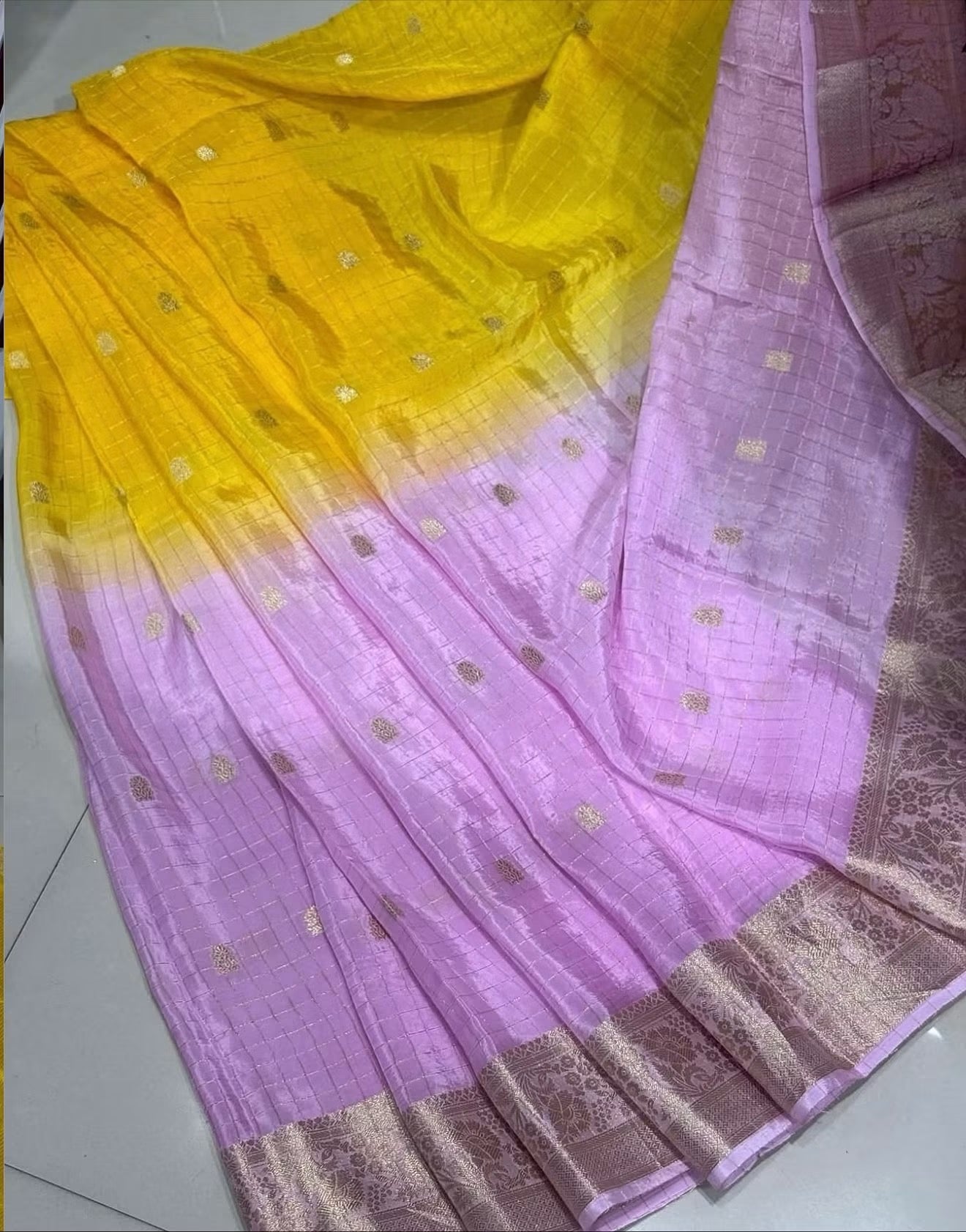 Exclusive shaded banaras crepe silk sarees with intricate weaving and unstitched rich bandini blouse