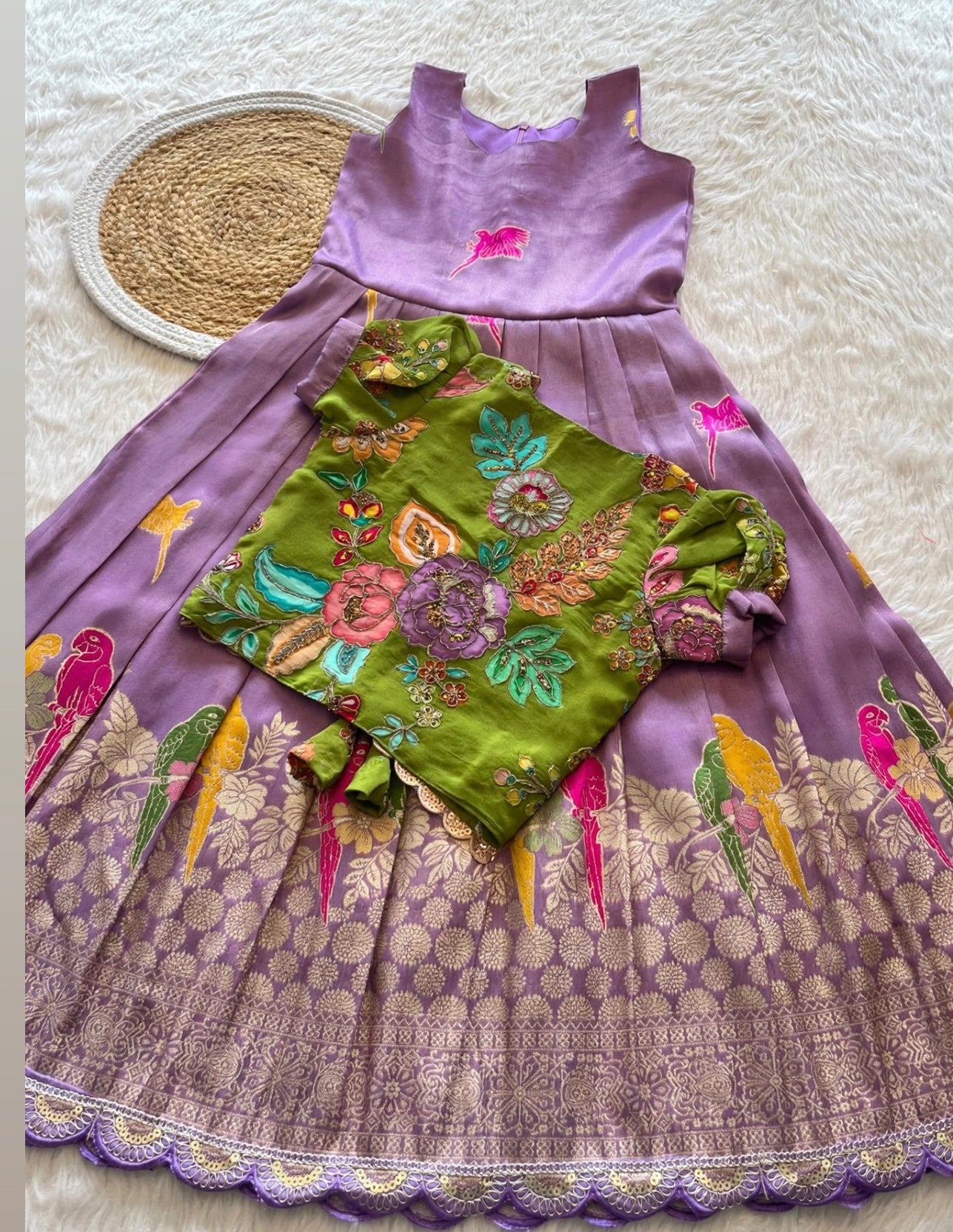 Banaras tissue silk dresses with meenakari weaving and jacket (1-17 years )