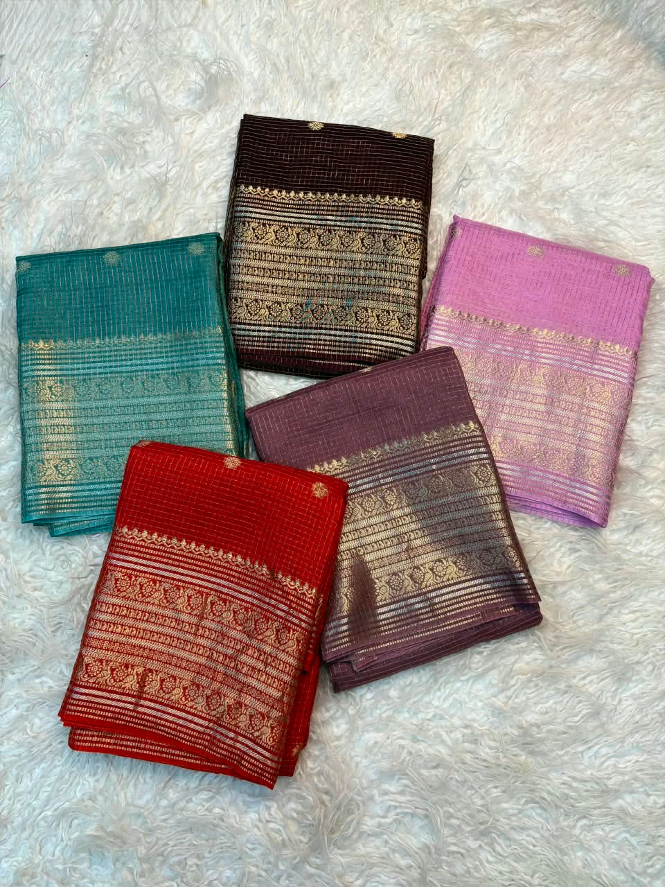Vintage banaras crepe silk sarees in checkered weaving rich pallu and blouse