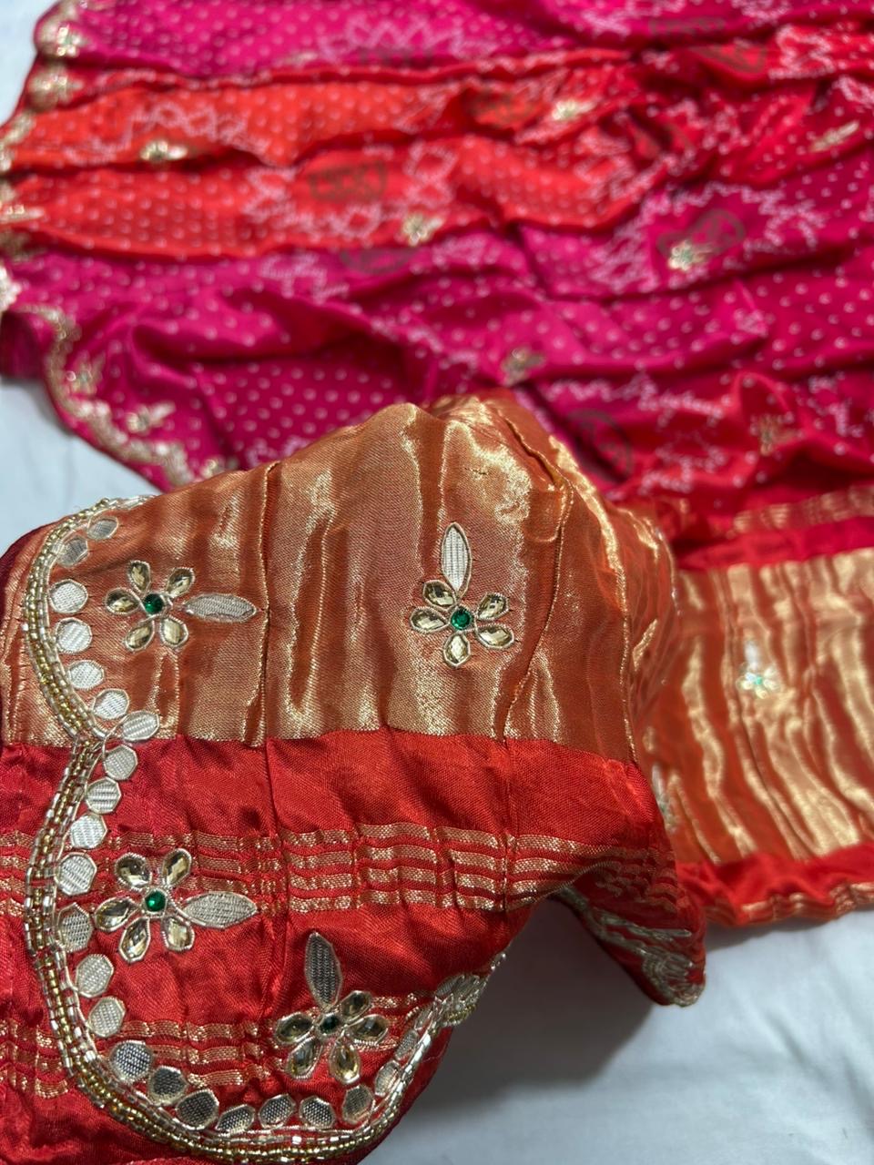 Shaded bandini gajji silk saree with handwork