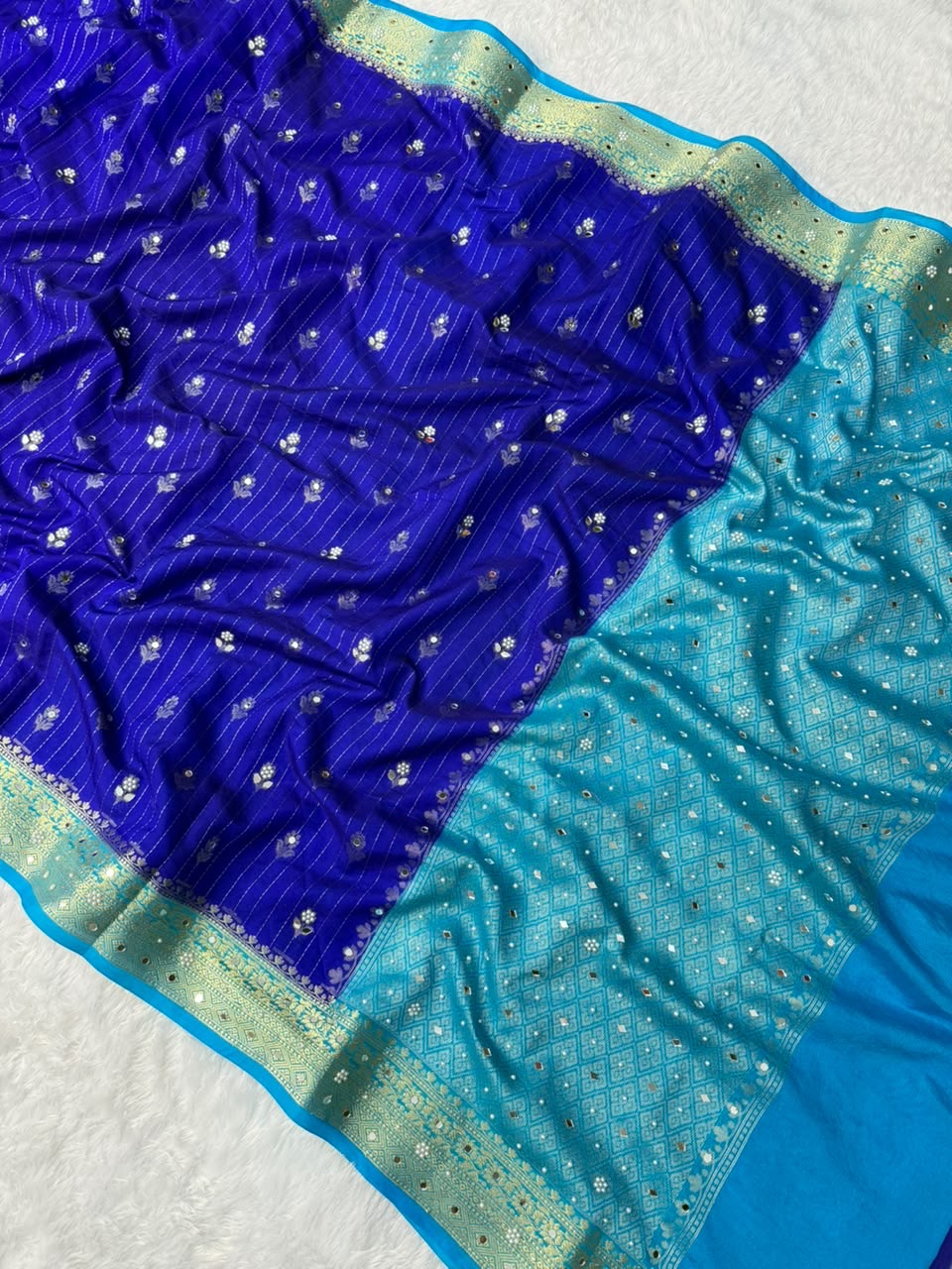 Vintage banaras soft silk sarees with pearl and mirrors designing