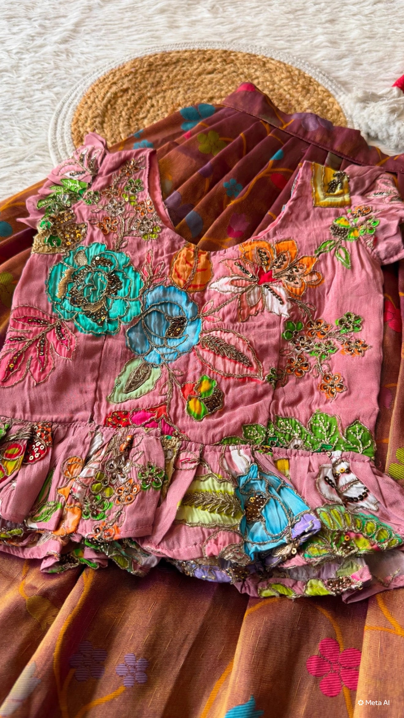 Kids fully stitched tissue lehanga with designed peplum blouse (1-16 years)
