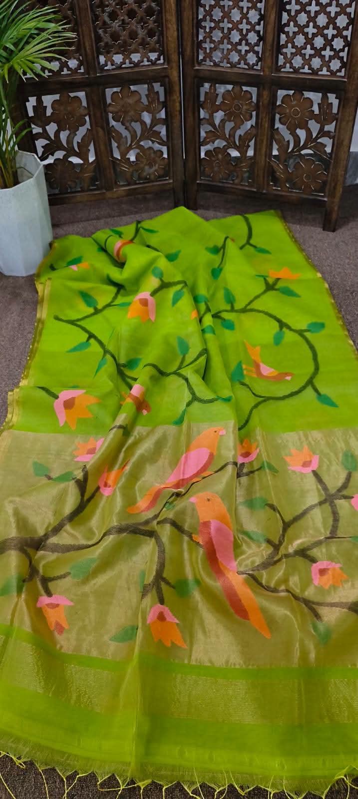 Pure muslin jamdani silk sarees with allover weaving paithani pallu