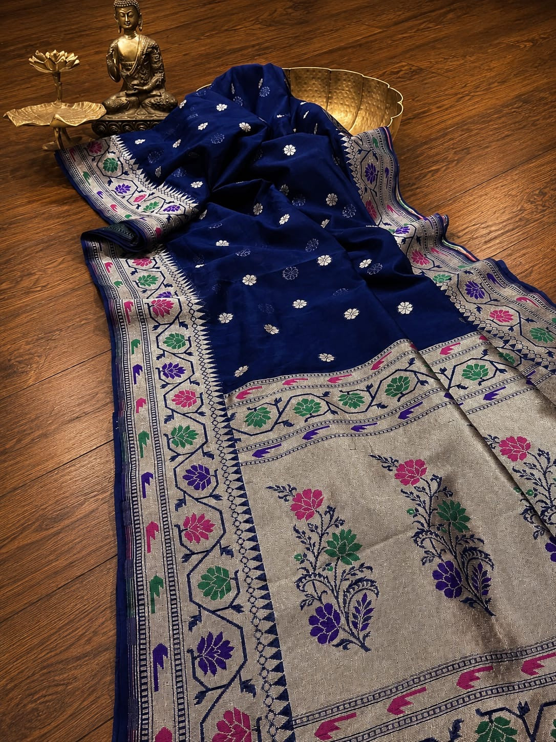 Banaras pure paithani crepe silk sarees with unstitched blouse