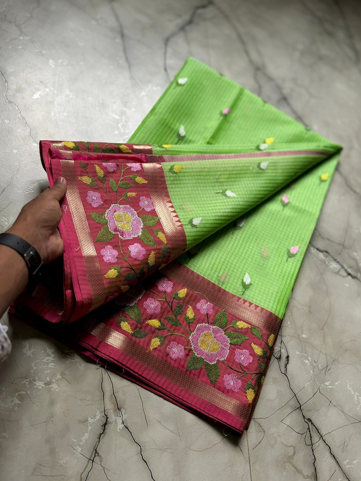 Vintage banaras kota sarees with petit point work allover and gap borders