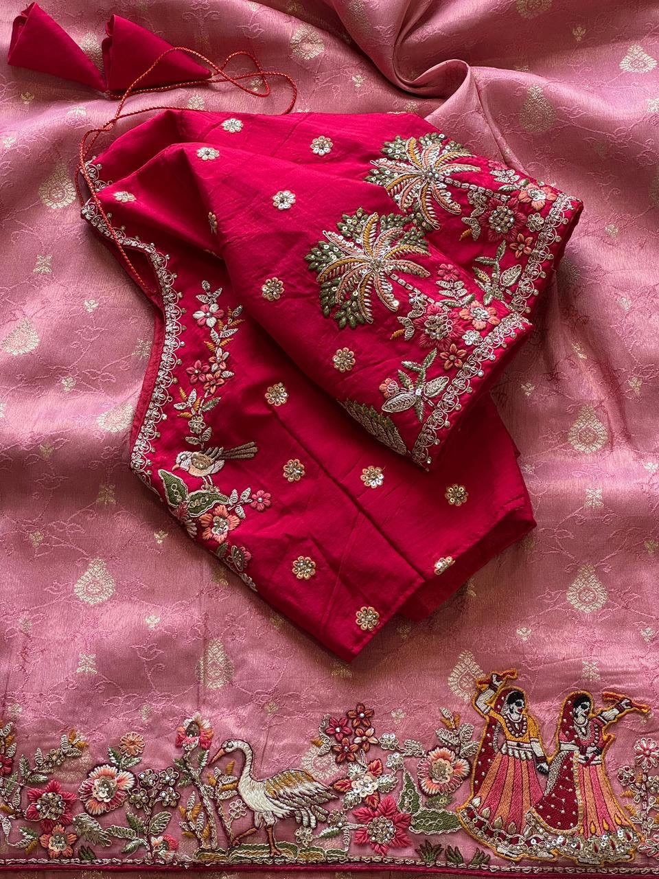 Designed munga silk sarees with intricate embroidery and fully stitched blouse