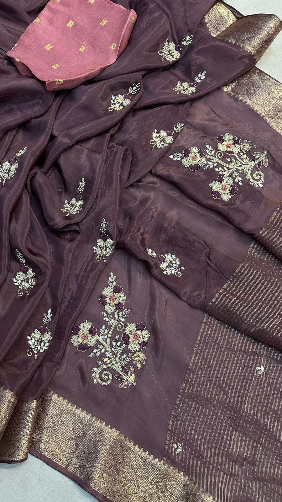 Banaras crepe silk sarees with handwork
