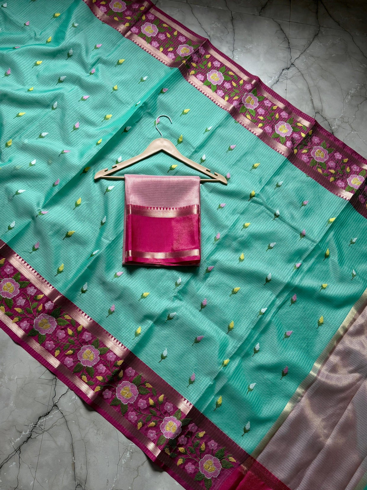 Vintage banaras kota sarees with petit point work allover and gap borders