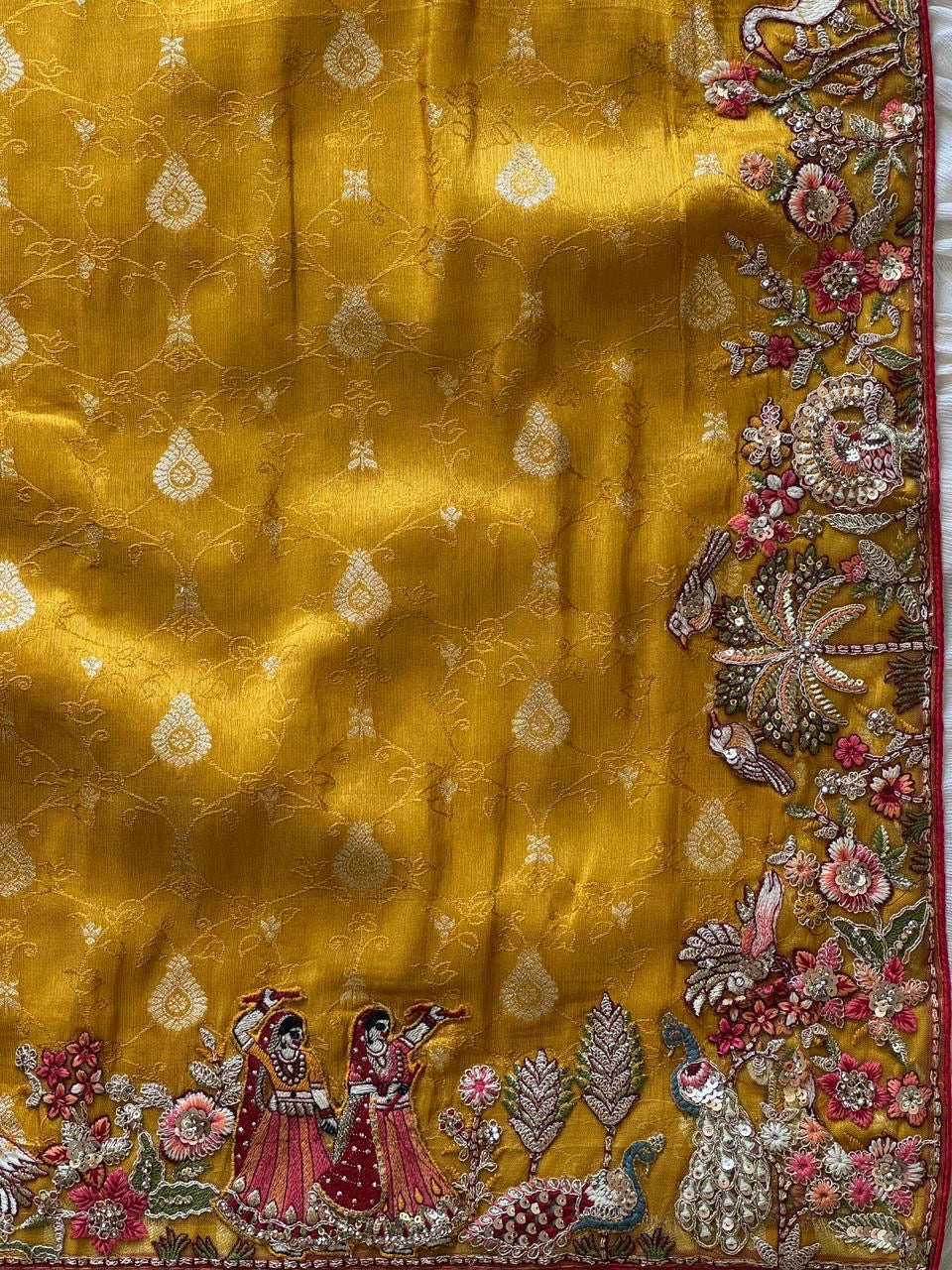 Designed munga silk sarees with intricate embroidery and fully stitched blouse