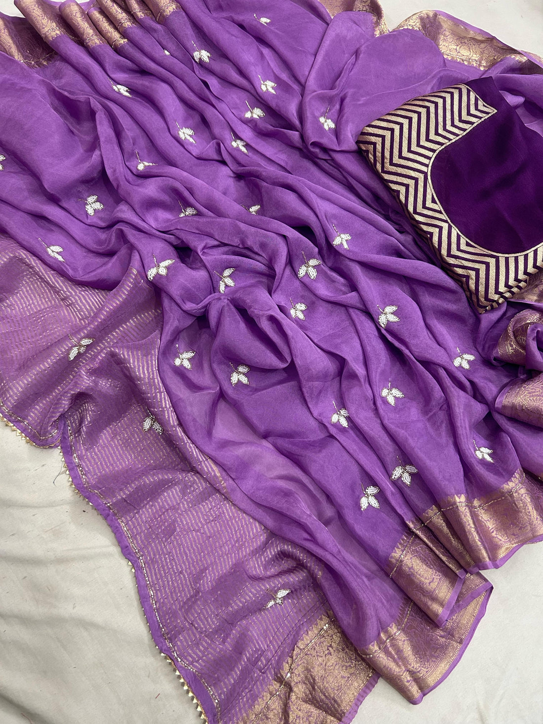 Banaras crepe silk sarees with handwork and rich blouse