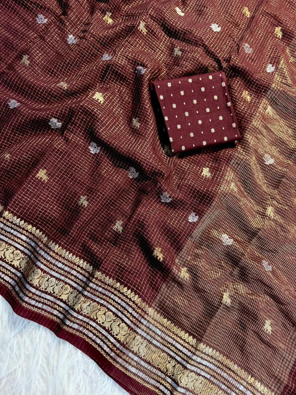 Vintage georgette checkered sarees with rich borders pallu and blouse