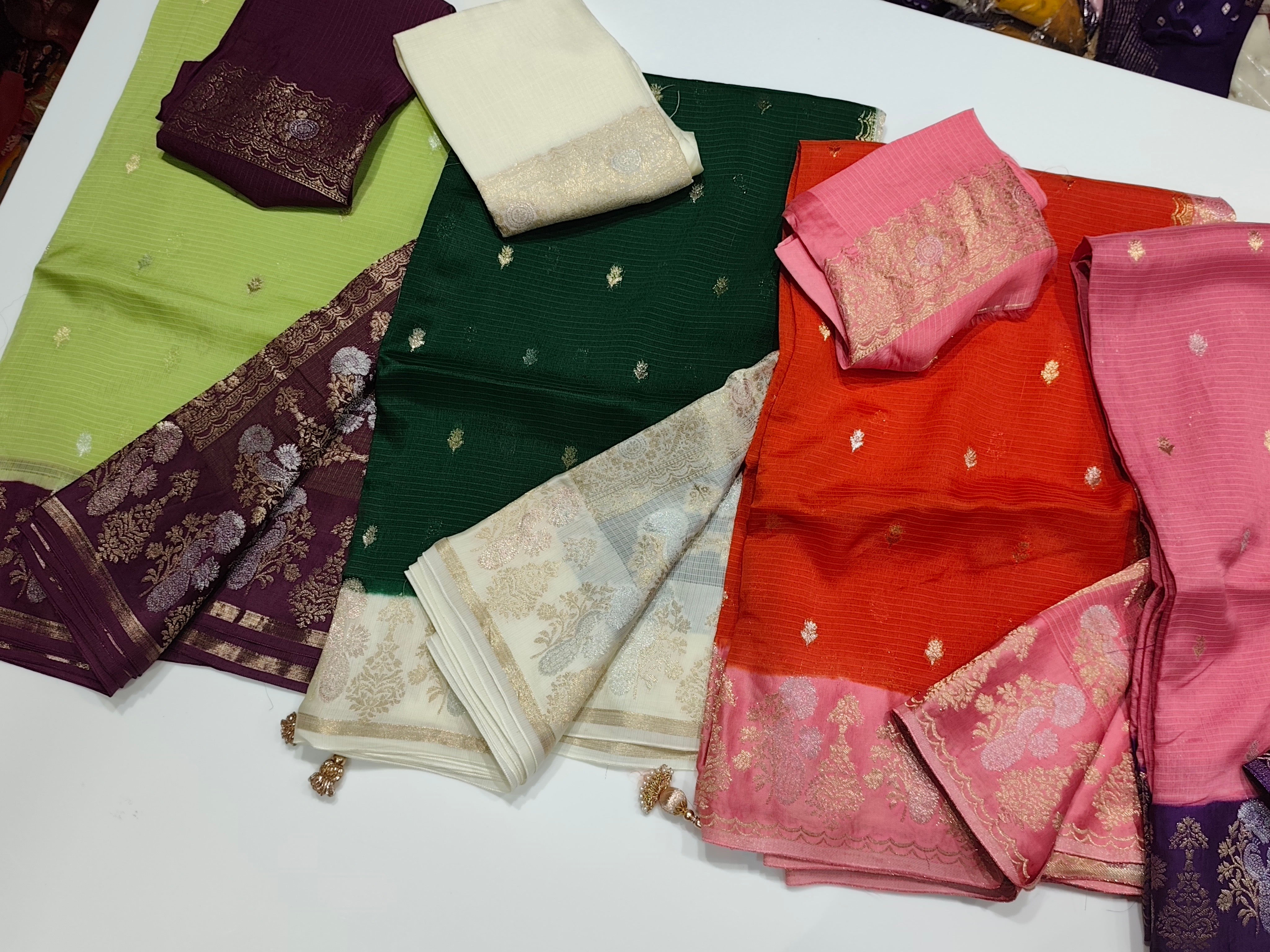 Exclusive pure kota silk sarees with mashru satin weaving borders and unstitched blouse