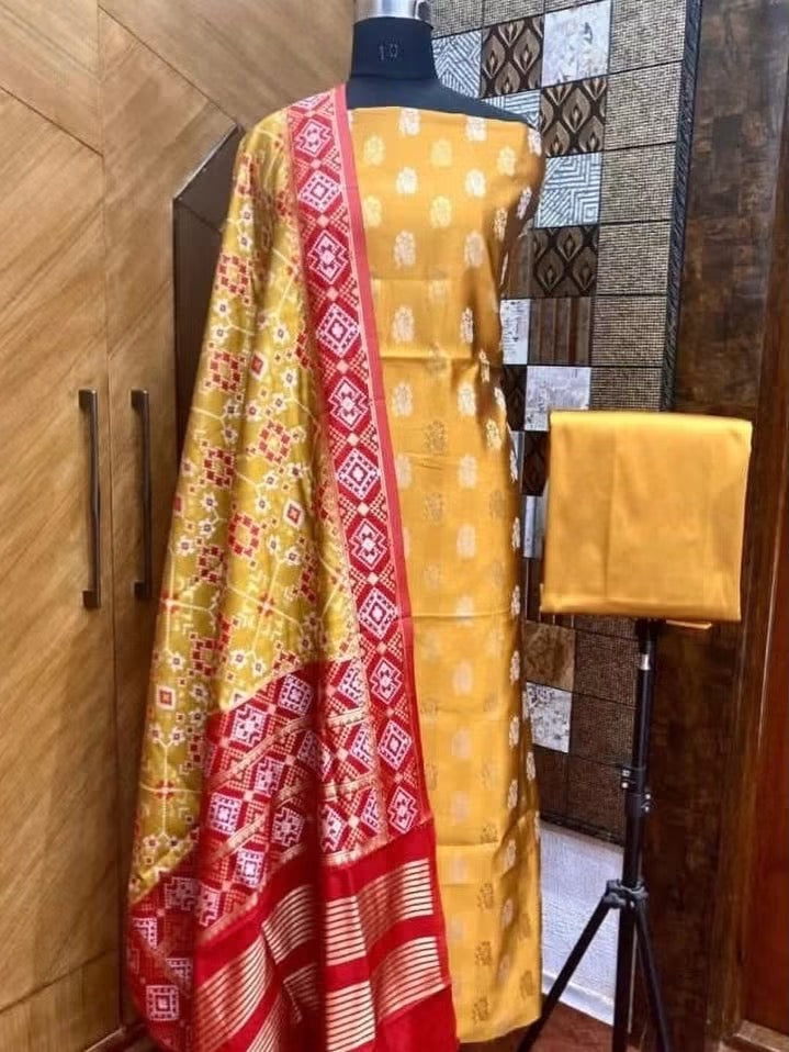 Banaras soft silk 3 piece dress materials with patola duppata (2.5 meter each )
