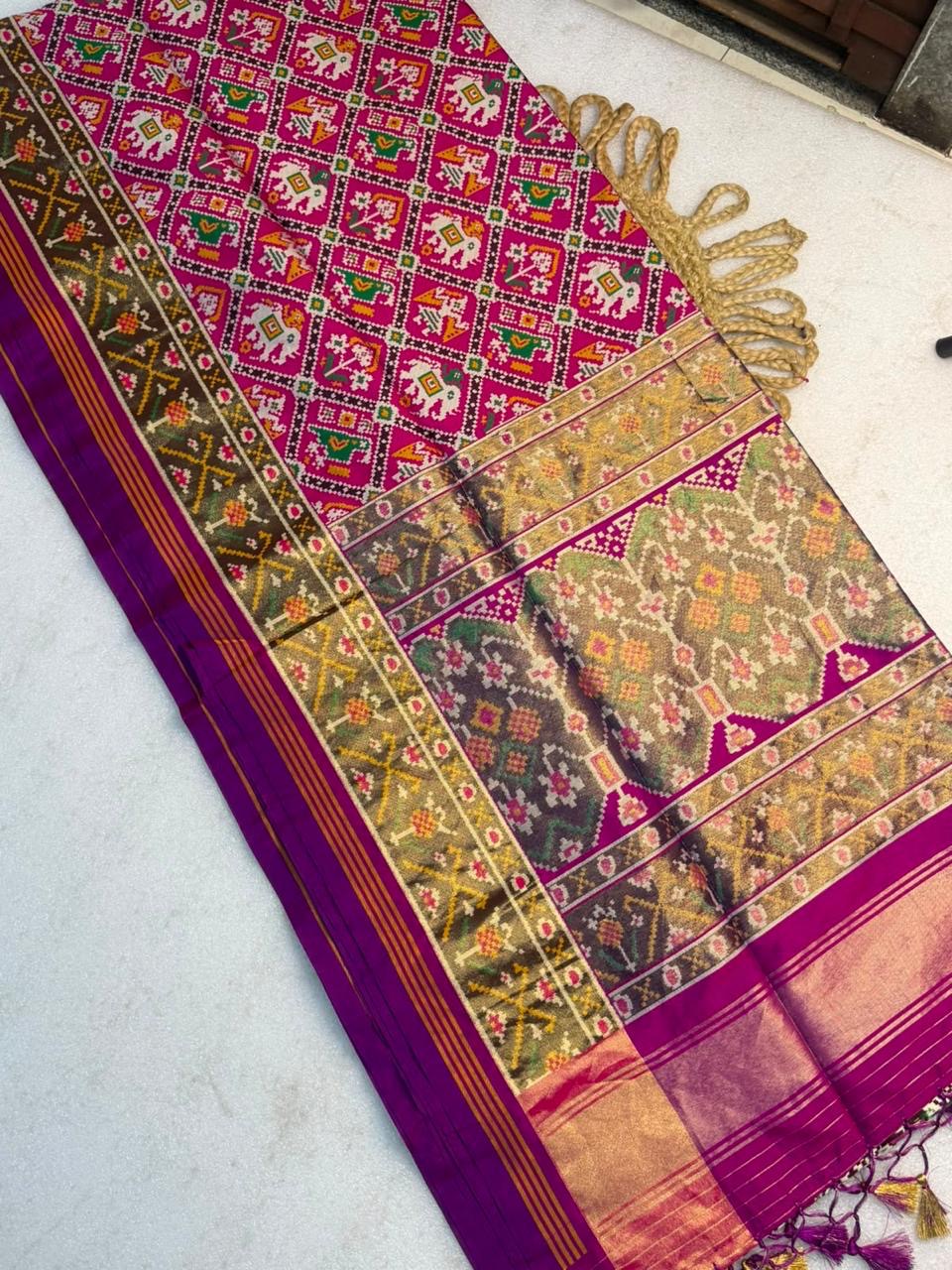 Semi fancy patan patola silk sarees with tissue pallu and borders