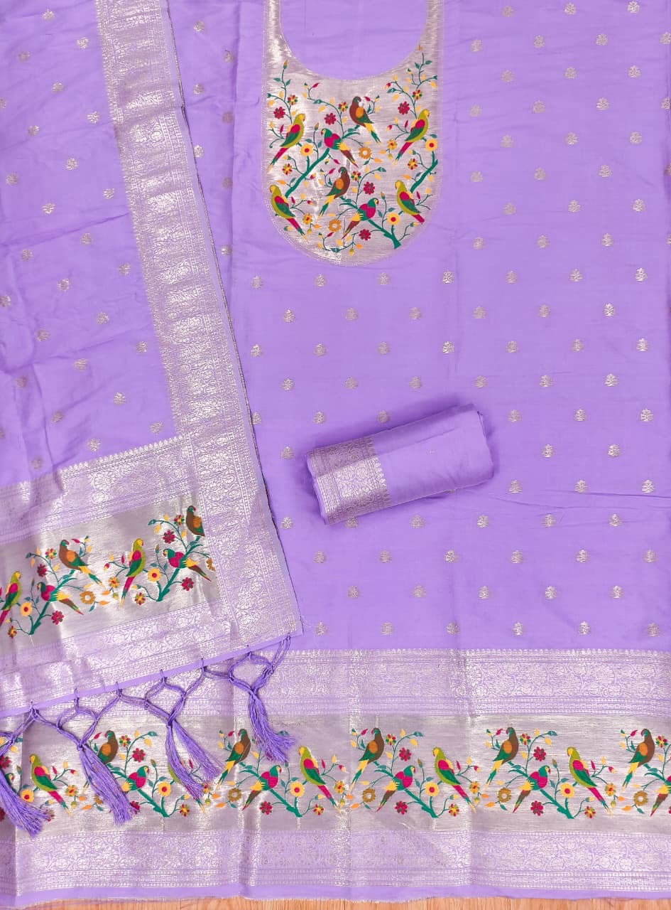 Fancy paithani 3 piece unstitched dress materials
