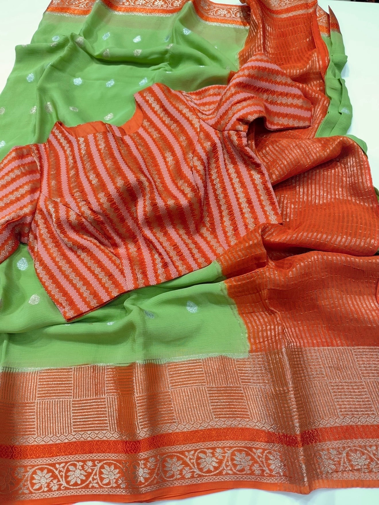 UNSTITCHED pure banaras crepe georgette saree with designer blouse