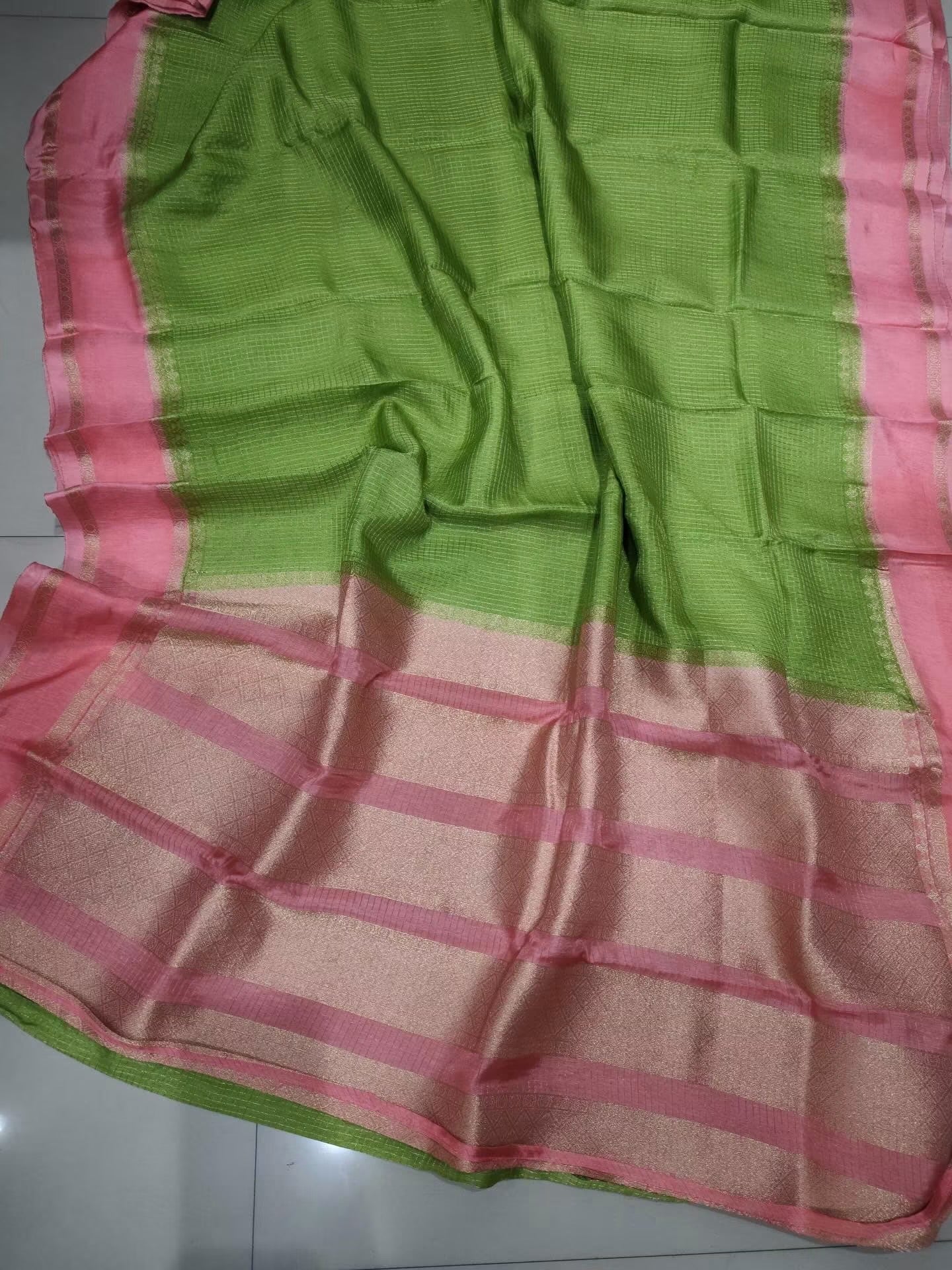 Exclusive banaras crepe silk sarees with checkered weaving gap borders and rich unstitched banaras blouse