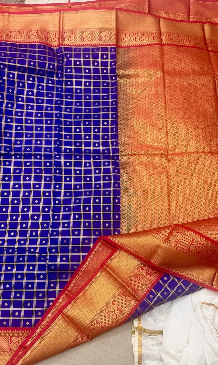 Semi kanjeevaram silk saree with koravai weaving